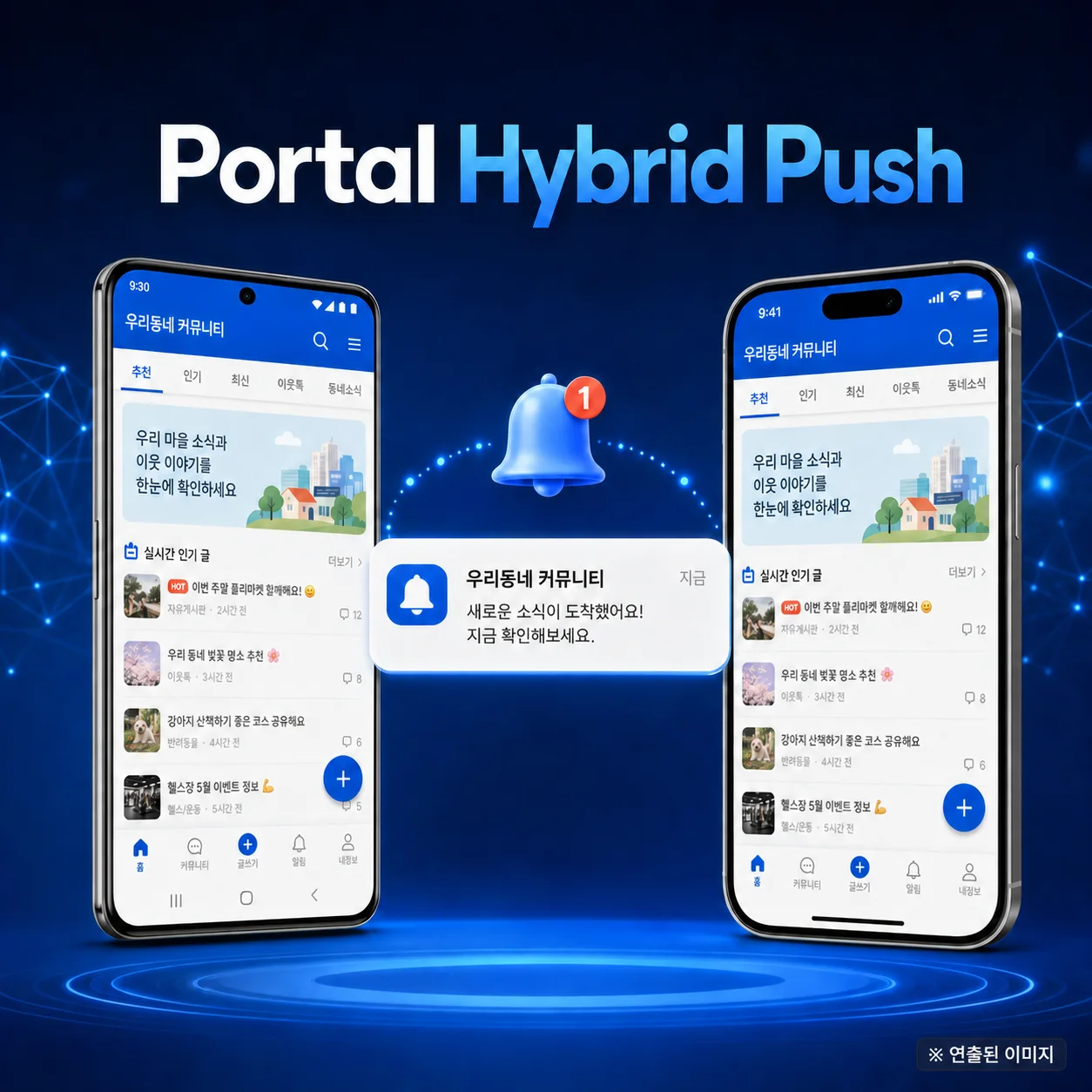 Portal Hybrid Push Android와 iOS 앱 연출 화면